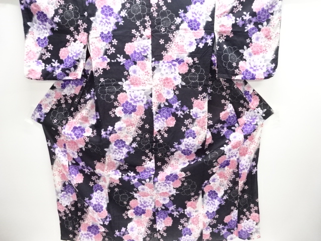 JAPANESE KIMONO / YUKATA / COTTON / KOBAI / FLORAL PLANTS